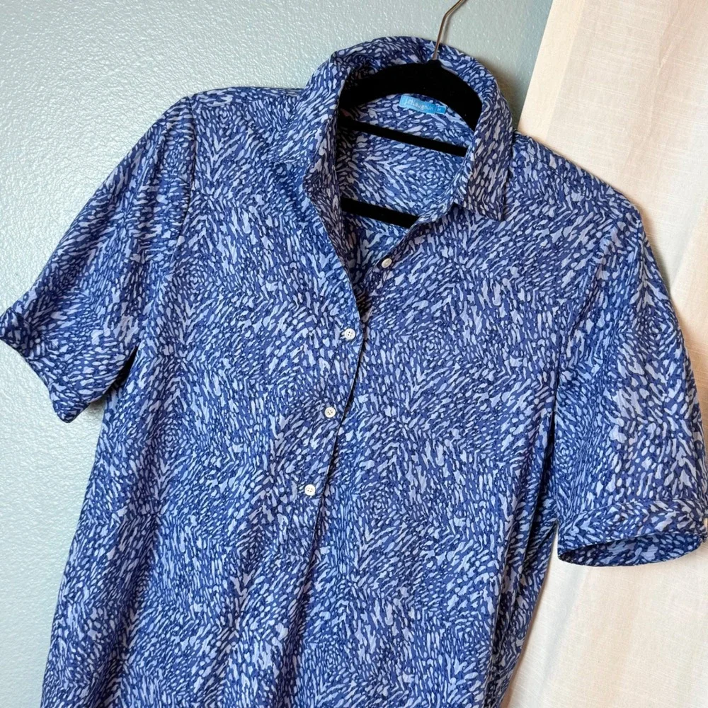 J.McLaughlin‎ Shirt Dress Womens M Blue White Excellent Cotton Stretch Abstract